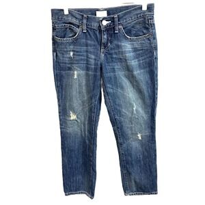 Gap Slim Boyfriend Jeans Womens 4/27 Blue Whiskering Denim Cotton Distressed